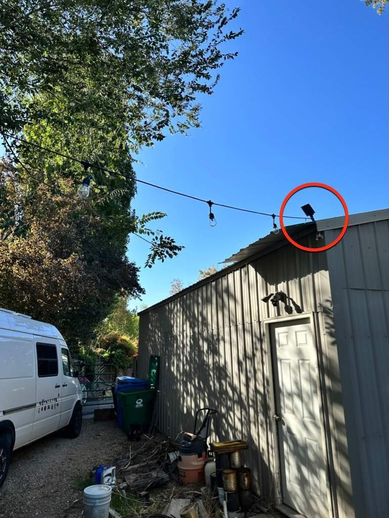 Light on top of a shed.